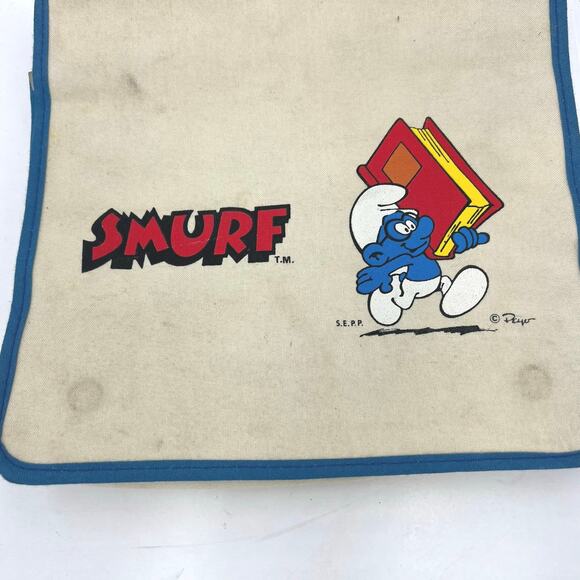 Vintage 1980's Smurf School Childrens Backpack Book Bag 9.5"x10" RARE - Picture 7 of 9